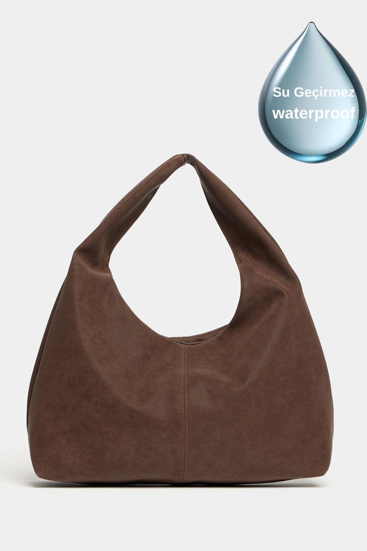 Kadın Kahverengi Süet Shopper Omuz Çantası – Yumuşak Form Vintage Model