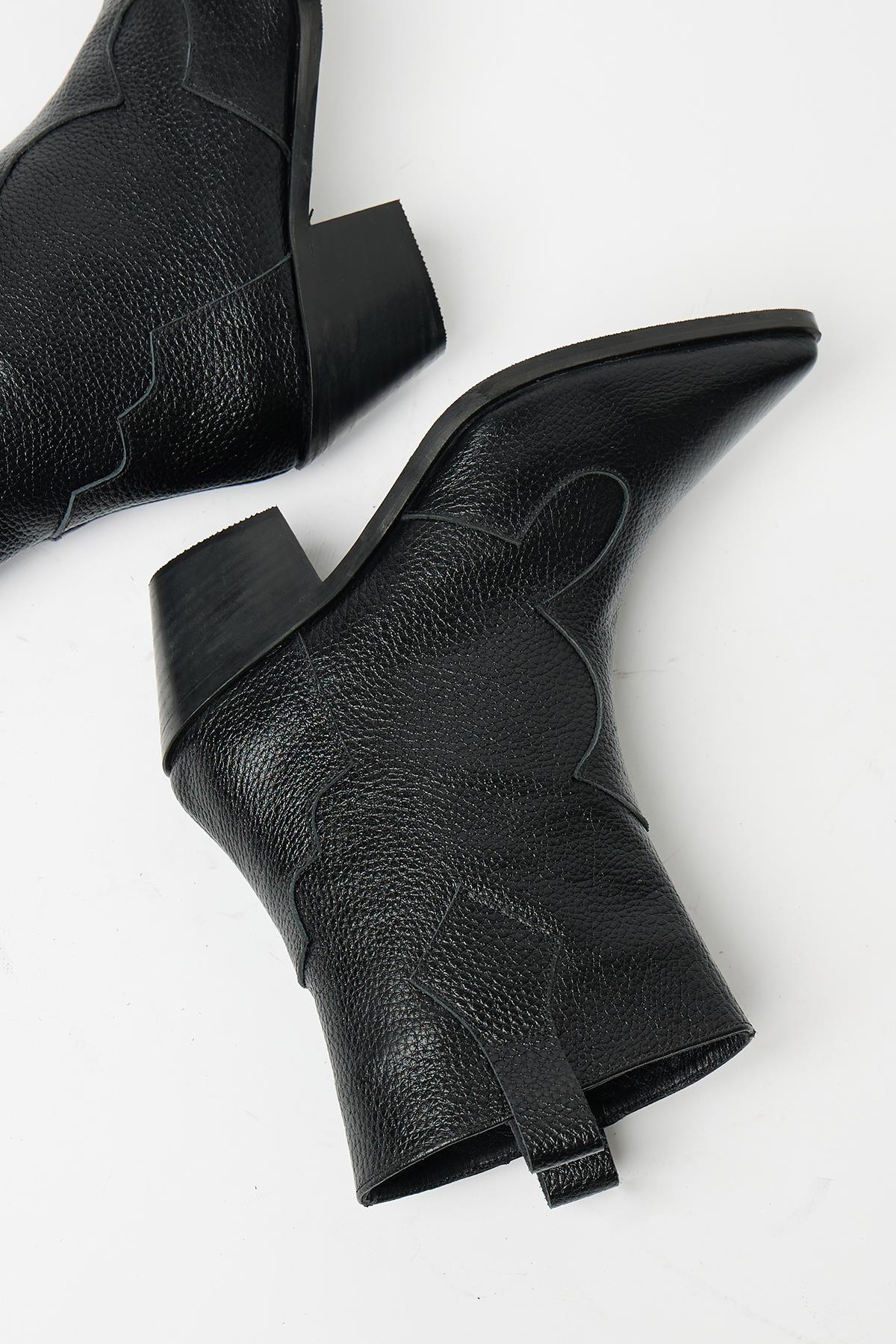 Kadın Siyah Hakiki Deri Western Kovboy Bot – Sivri Burun Topuklu