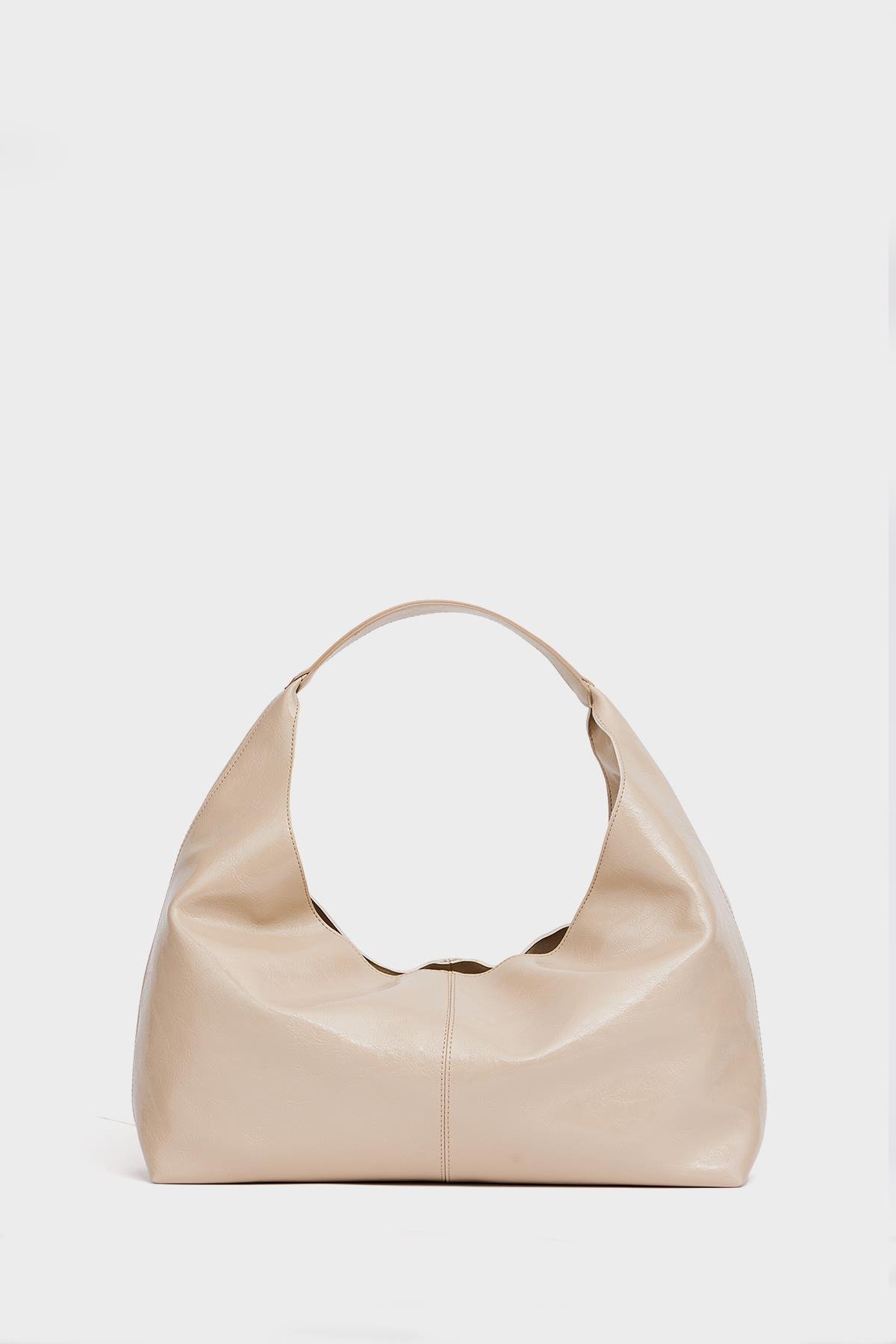 Parlak Rugan El ve Omuz Çantası Vizon Rugan