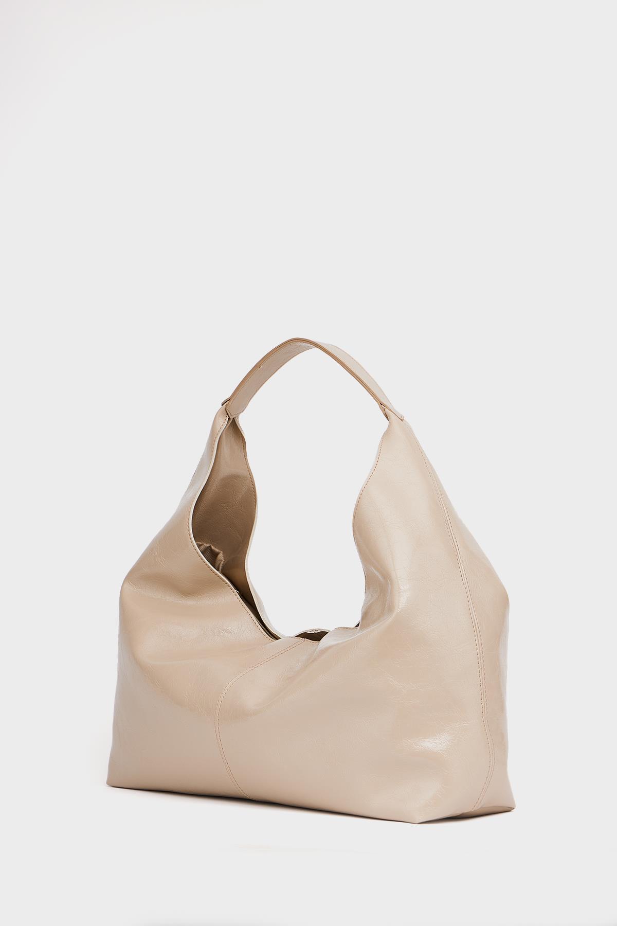 Parlak Rugan El ve Omuz Çantası Vizon Rugan