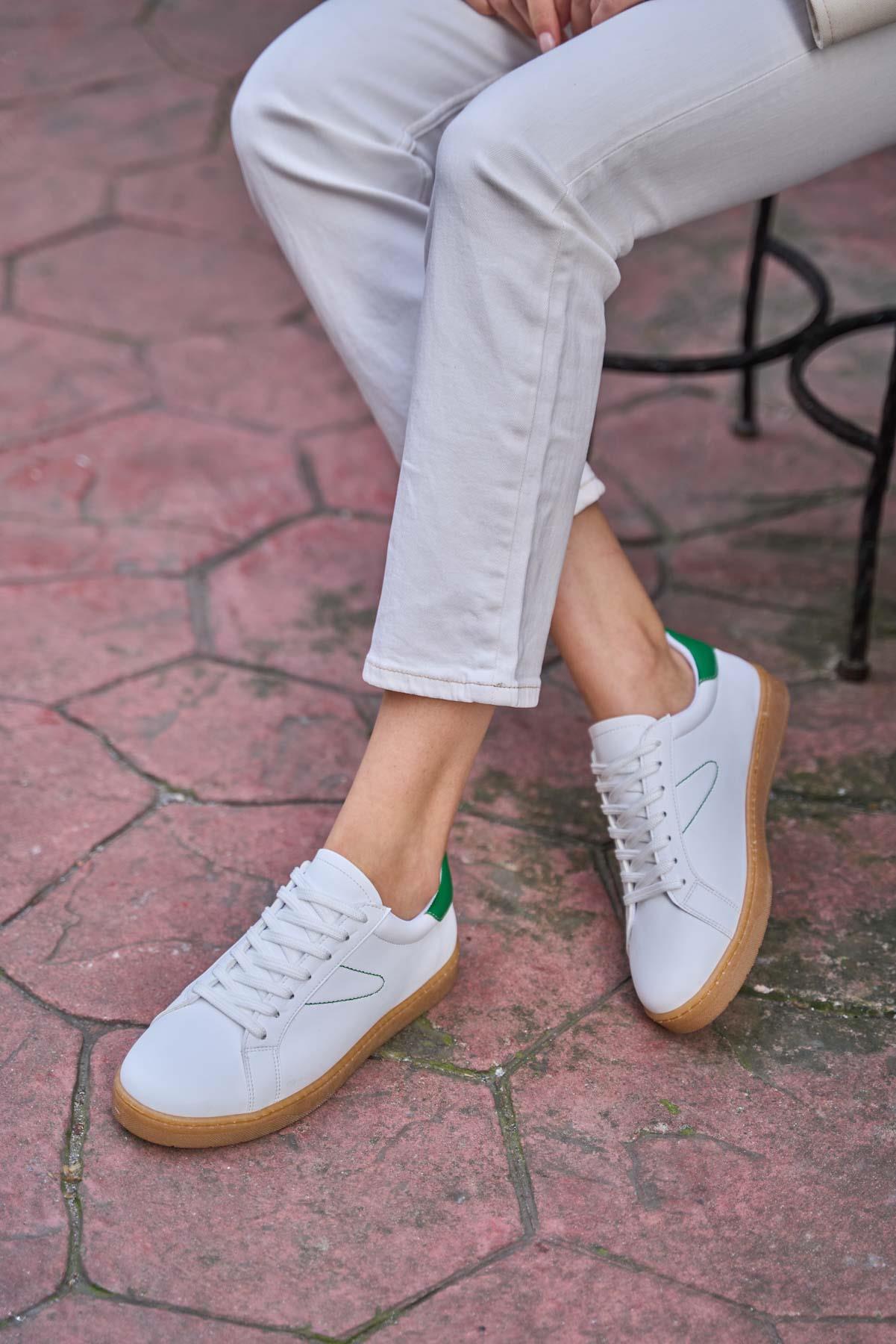 Retro Taban Detaylı Spor Ayakkabı Beyaz-Yeşil