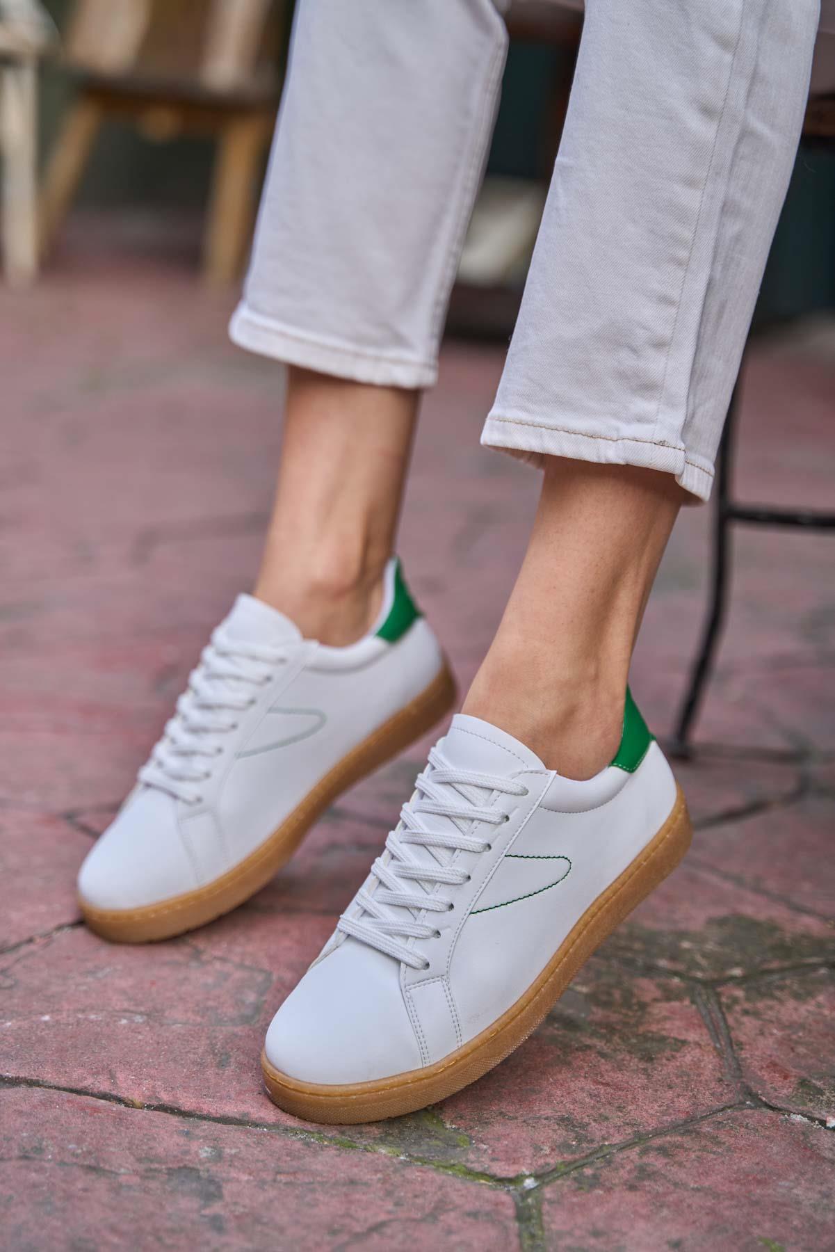 Retro Taban Detaylı Spor Ayakkabı Beyaz-Yeşil