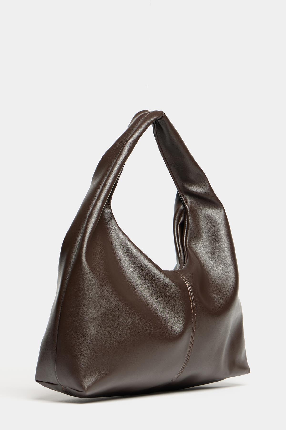 Kadın Kahverengi PU Deri Shopper Omuz Çantası – Yumuşak Form Vintage Model