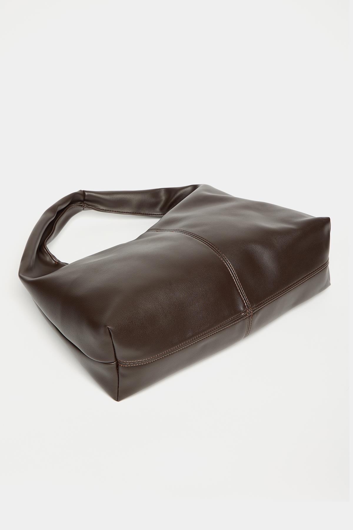 Kadın Kahverengi PU Deri Shopper Omuz Çantası – Yumuşak Form Vintage Model