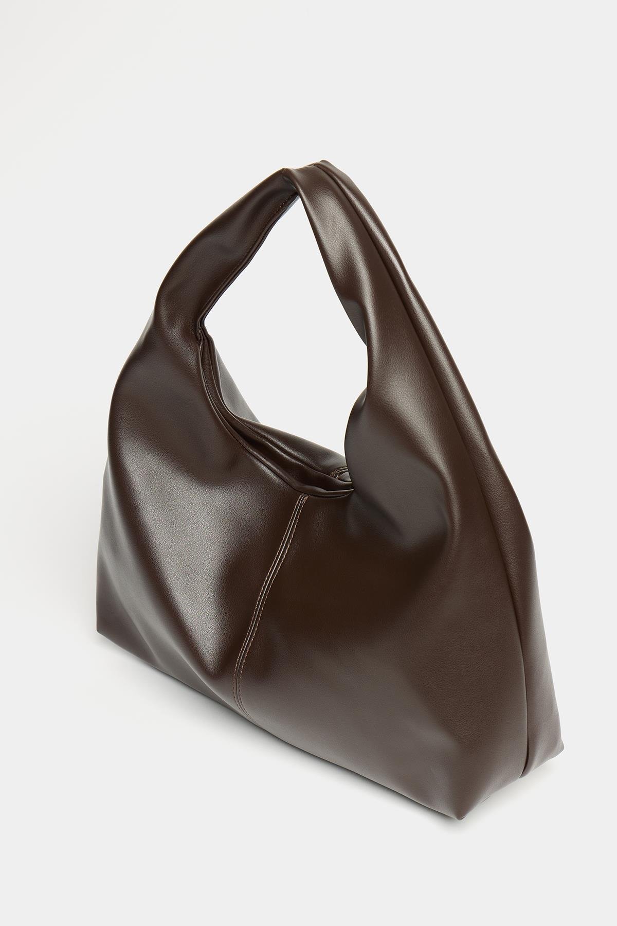 Kadın Kahverengi PU Deri Shopper Omuz Çantası – Yumuşak Form Vintage Model