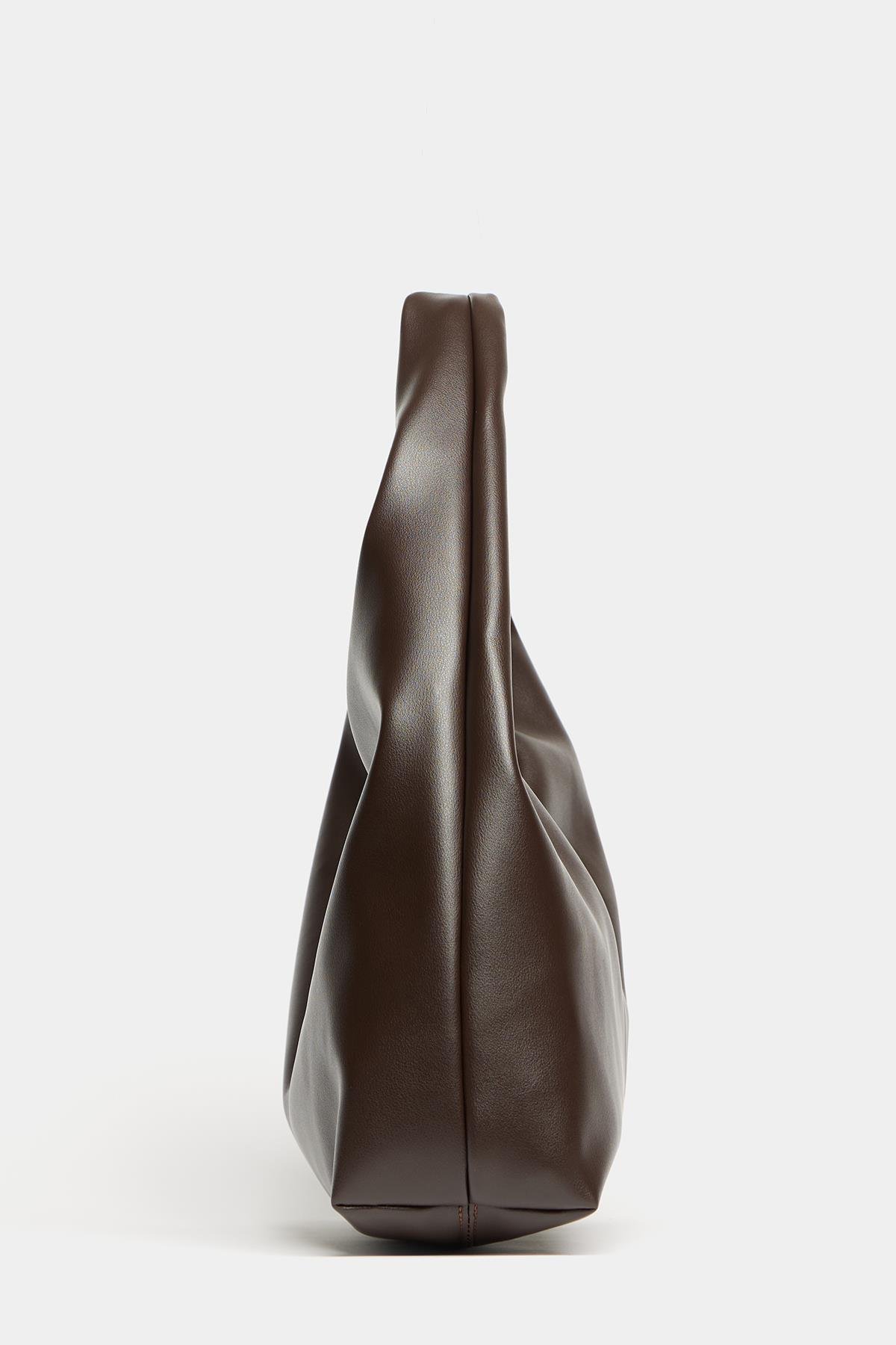 Kadın Kahverengi PU Deri Shopper Omuz Çantası – Yumuşak Form Vintage Model