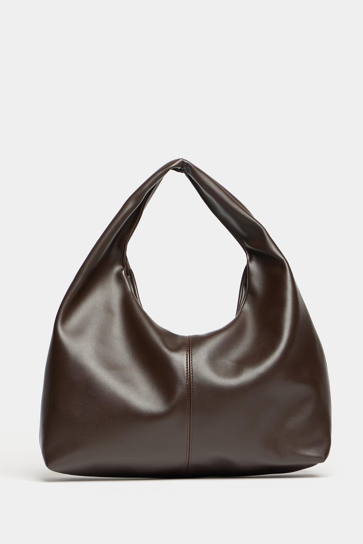 Kadın Kahverengi PU Deri Shopper Omuz Çantası – Yumuşak Form Vintage Model