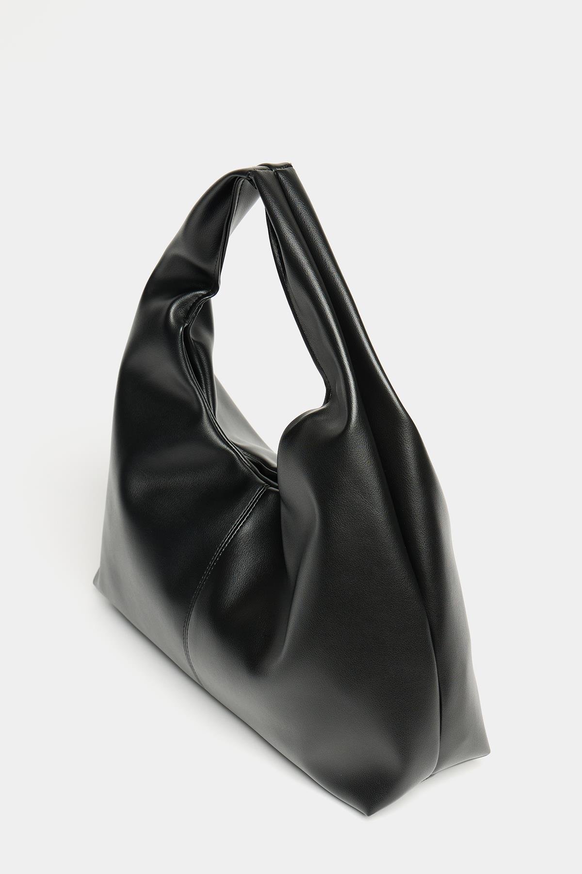 Kadın Siyah PU Deri Shopper Omuz Çantası – Yumuşak Form Vintage Model