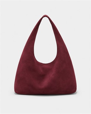 Süet Shopper Yumuşak  Form Omuz Çantası Bordo