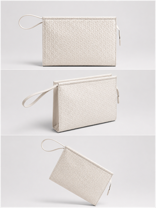 Rugan Dokulu Monogram Desenli El Çantası – Şık & Gece Kombin Uyumlu Clutch Çanta Beyaz