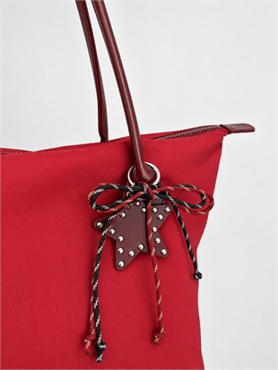 Süslemeli Fermuarlı Shopper Omuz Çantası Kırmızı