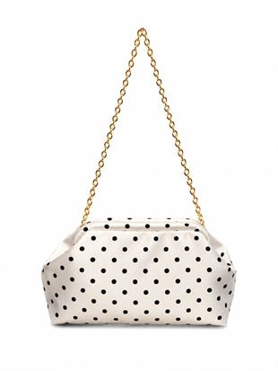 Puantiyeli  Kadın Zincir Askılı Clutch ve Omuz Çantası Beyaz Puantiyeli