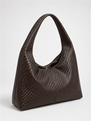 Shopper Omuz Çantası – Yumuşak Form Vintage Model Kahverengi Örgü Desen
