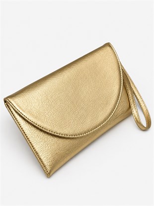 Clutch Çanta Kavis Kapaklı Portföy El Çantası Altın