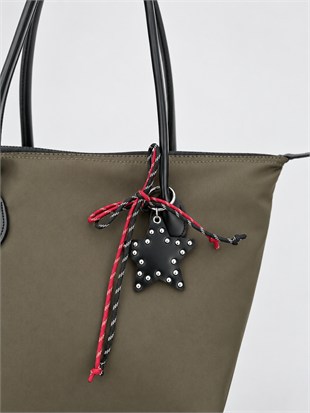 Süslemeli Fermuarlı Shopper Omuz Çantası Haki