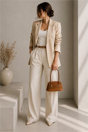 Metal Aksesuarlı Fermuarlı Şık Günlük El ve Omuz Çantası Taba Süet