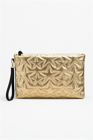 Yıldız Desenli Parlak Kadın El Çantası – Şık Clutch Çanta Altın