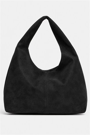 Shopper Omuz Çantası – Yumuşak Form Vintage Model Siyah Süet