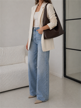 Shopper Omuz Çantası – Yumuşak Form Vintage Model Kahverengi Örgü Desen