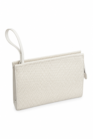 Kadın Portföy Çanta – Şık Tasarım, Günlük & Gece Kullanım Clutch Beyaz Örgü Desen
