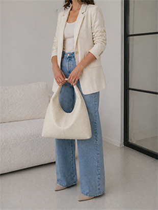Shopper Omuz Çantası – Yumuşak Form Vintage Model Beyaz