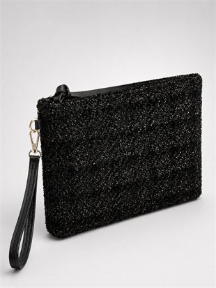 Clutch Çanta Dokuma El Çantası Bilek Askılı Yazlık Portföy Çanta Siyah