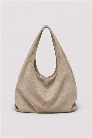 Süet Shopper Yumuşak  Form Omuz Çantası Gri