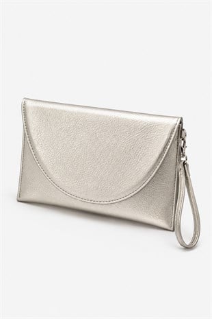 Clutch Çanta Kavis Kapaklı Portföy El Çantası Gümüş