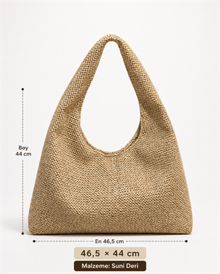 Shopper Omuz Çantası – Yumuşak Form Vintage Model Hasır Görünümlü