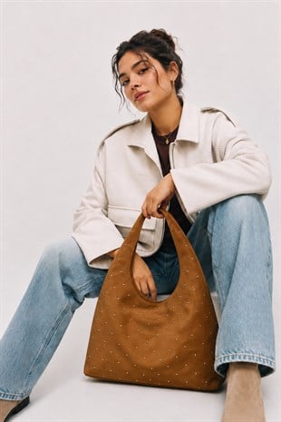 Süet Shopper Yumuşak  Form Omuz Çantası Taba