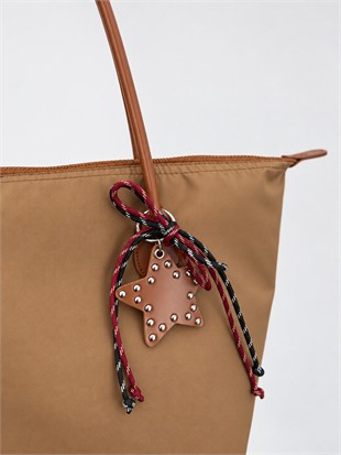 Süslemeli Fermuarlı Shopper Omuz Çantası Taba