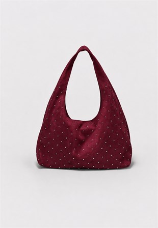 Süet Shopper Yumuşak  Form Omuz Çantası Bordo