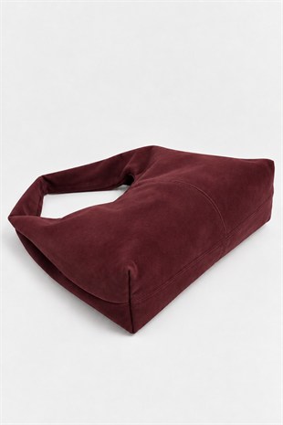 Shopper Omuz Çantası – Yumuşak Form Vintage Model Bordo Süet