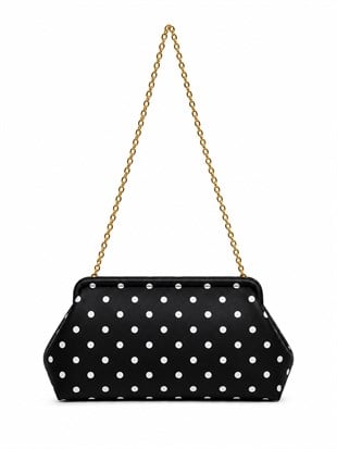 Puantiyeli  Kadın Zincir Askılı Clutch ve Omuz Çantası Siyah Puantiyeli