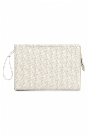 Kadın Portföy Çanta – Şık Tasarım, Günlük & Gece Kullanım Clutch Beyaz Örgü Desen