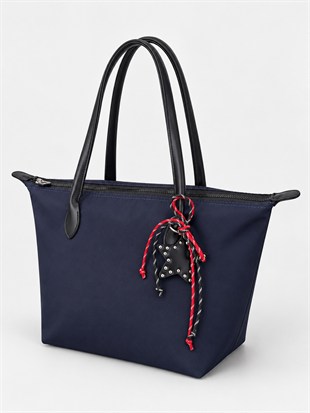 Süslemeli Fermuarlı Shopper Omuz Çantası Lacivert