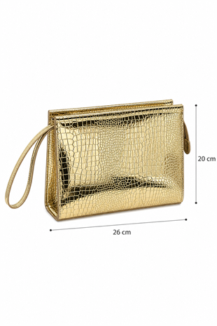 Kadın Portföy Çanta – Şık Tasarım, Günlük & Gece Kullanım Clutch Altın Kroko