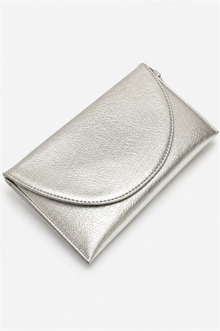 Clutch Çanta Kavis Kapaklı Portföy El Çantası Gümüş