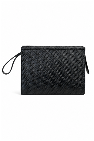 Kadın Portföy Çanta – Şık Tasarım, Günlük & Gece Kullanım Clutch Siyah Örgü Desen