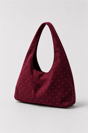 Süet Shopper Yumuşak  Form Omuz Çantası Bordo