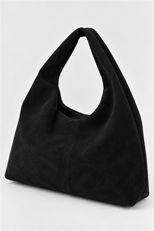 Shopper Omuz Çantası – Yumuşak Form Vintage Model Siyah Süet