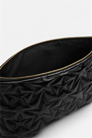 Yıldız Desenli Parlak Kadın El Çantası – Şık Clutch Çanta Siyah