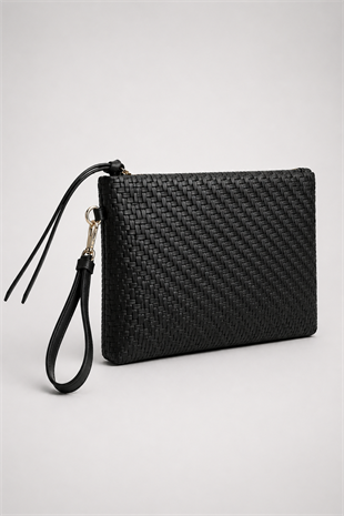 Örgü Dokulu El Çantası – Şık Clutch & Bilek Askılı Günlük Kullanım Çanta Siyah