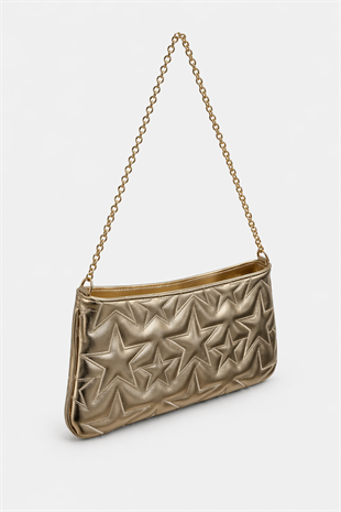 Yıldız Nakışlı Zincir Askılı Kadın Omuz Çantası Altın