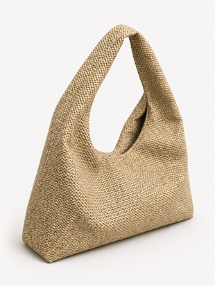 Shopper Omuz Çantası – Yumuşak Form Vintage Model Hasır Görünümlü