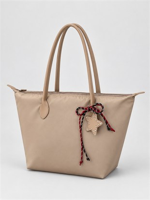 Süslemeli Fermuarlı Shopper Omuz Çantası Vizon