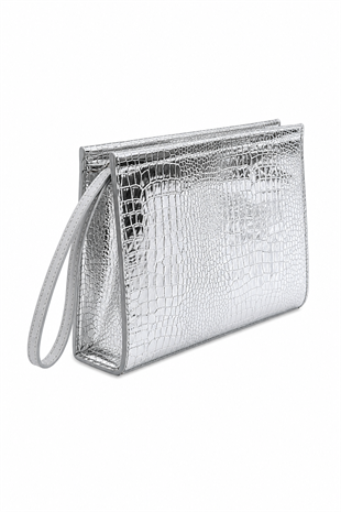 Kadın Portföy Çanta – Şık Tasarım, Günlük & Gece Kullanım Clutch Gümüş Kroko