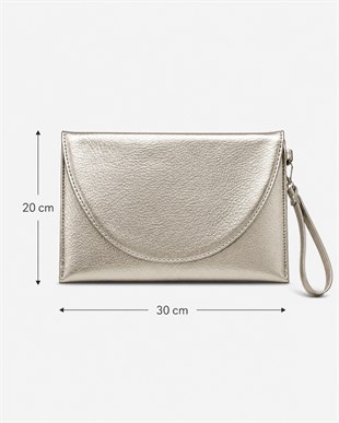 Clutch Çanta Kavis Kapaklı Portföy El Çantası Gümüş