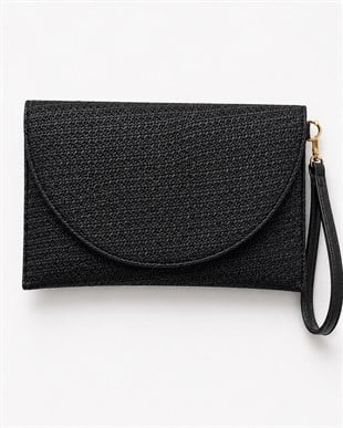 Clutch Çanta Kavis Kapaklı Portföy El Çantası Siyah Hasır