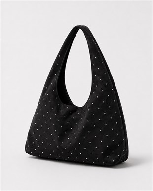 Süet Shopper Yumuşak  Form Omuz Çantası Siyah